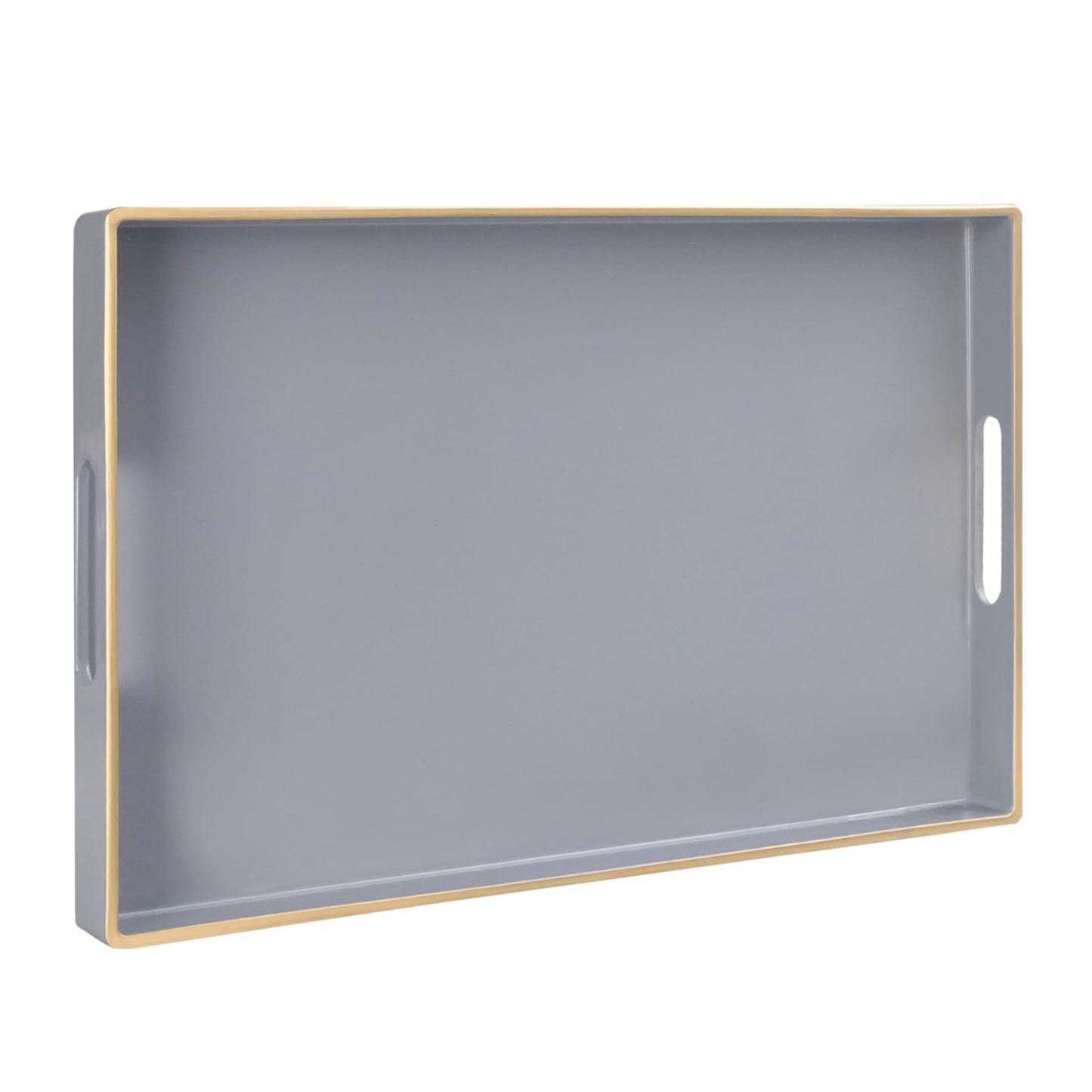MAONAME Gray Serving Tray with Handles, Modern Grey Decorative Tray for Coffee Table, Plastic Rectangular Gray Trays for Ottoman, Bathroom, Decor, 15.8” x 10.2” x 1.4"
