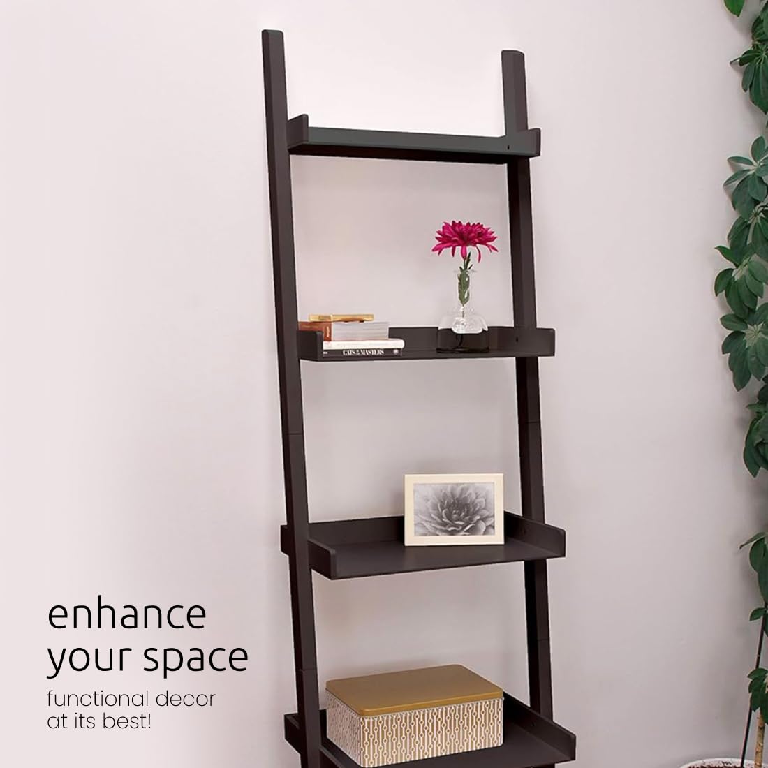 Kiera Grace Providence Hadfield 5 Tier Ladder Shelf, Leaning Bookshelf Storage Rack for Home, Office, 18" x 67", Medium Grey
