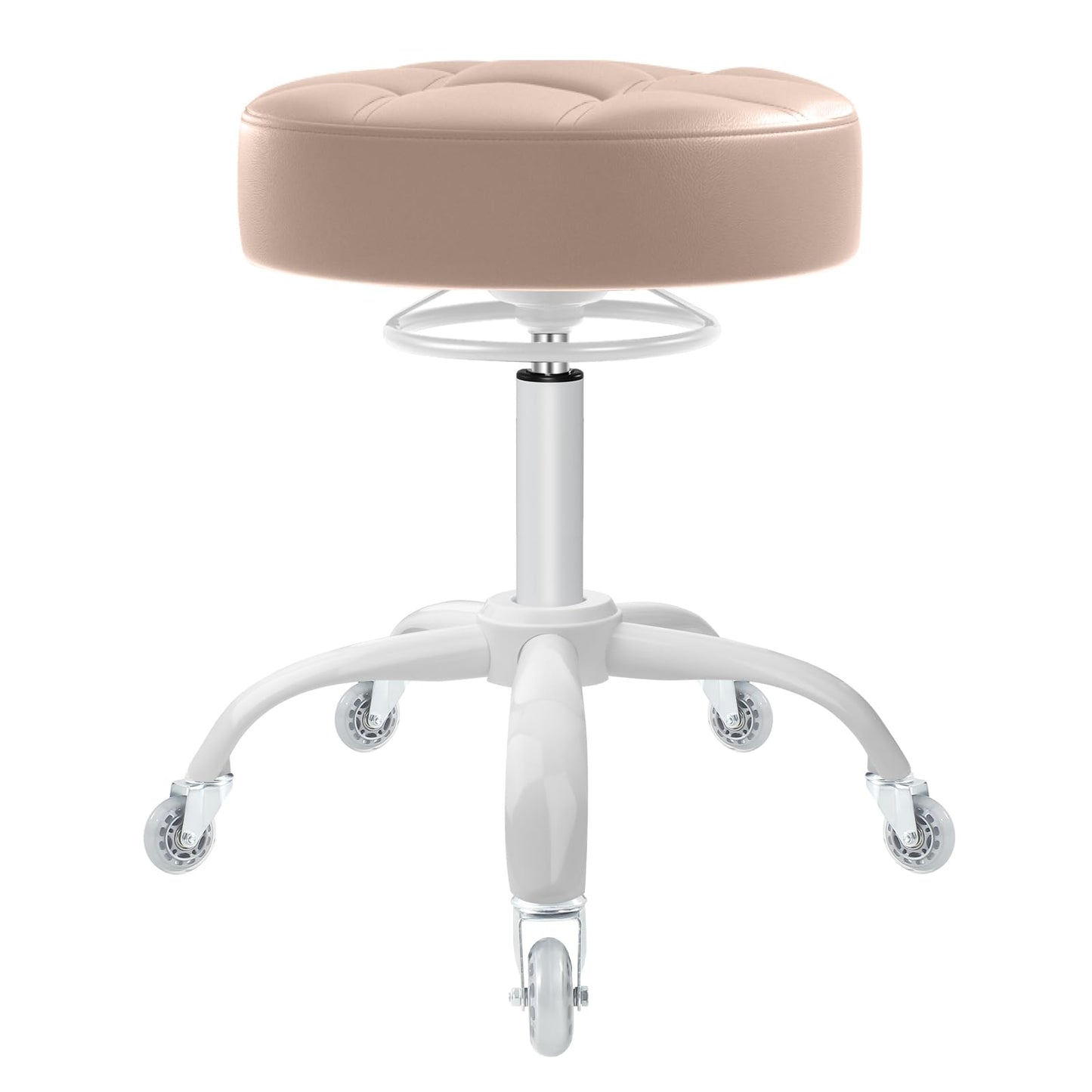 Rolling Stool Heavy Duty 400lb: Super Soft Seat Cushion,360° Swive,Height Adjustability,No Squeaky Noises,No Tip Over,New Upgraded stool Salon Stool Chair, Tattoo Facial Massage Spa Medical(Beige)