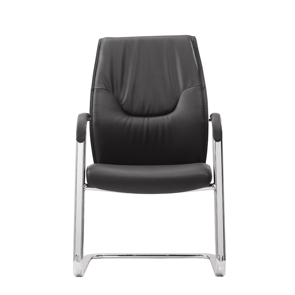 Executive Visitor PU Leather Office Chair Aluminum Fixed arms Heavy Duty 300 Pounds Rated - Gray