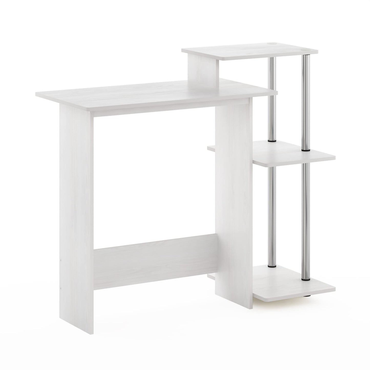 Furinno EFFICIENT Desk, 28.6" Wide Gaming Desk with 3 Open Side Shelves, Laptop Notebook Computer Desk, Office Desk for Home Office, Study Room, Dorm, Bedroom, White Oak/Stainless Steel