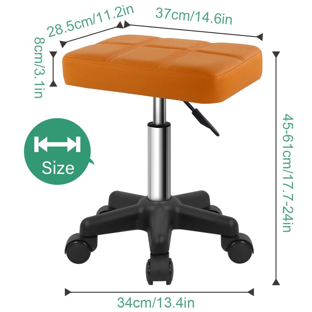 FURWOO Rectangle Rolling Stool with Wheels Height Adjustable Swivel Stool Chair for Spa Salon Massage Pale Brown