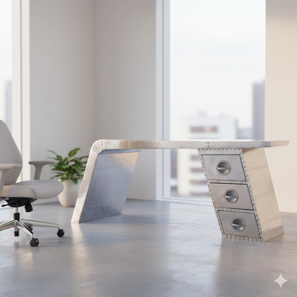 ARTIZANSTORE Industrial Aviator Wing Desk – Aluminum Home Office Desk Design Handmade Industrial Table Home and Office Decor