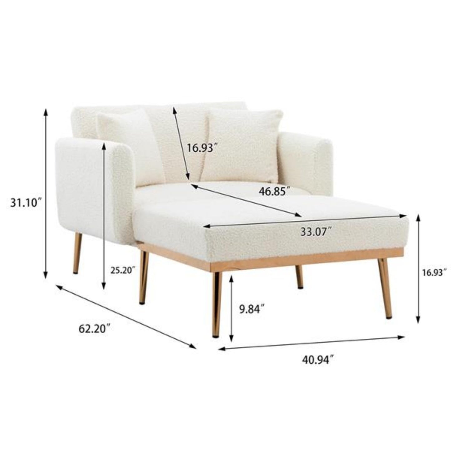 RENPINYOUX Stylish and Elegant Recliner, Armchair, Sofa Chair, Sofa Bed, Curved Edges, Thick Foam, Multi-Purpose, Suitable for Living Room, Bedroom, White