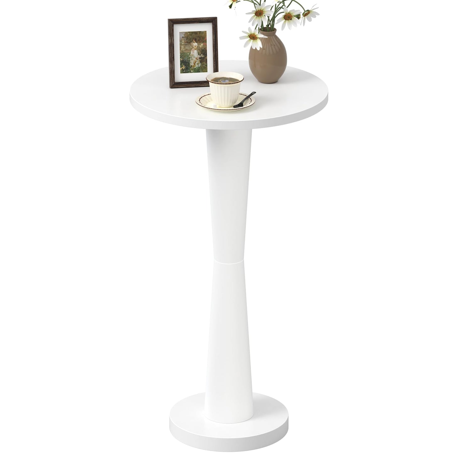LAATOOREE Small Round Side Table, Wood Pedestal Drink Table, Accent Coffee End Table with Solid Wood Leg for Small Space, Living Room, Bedroom, Corner (1, White)