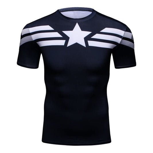 Red Plume Men's Film Super-Hero Series Compression Sports Shirt Skin Running Short Sleeve Tee (L, Leader C)