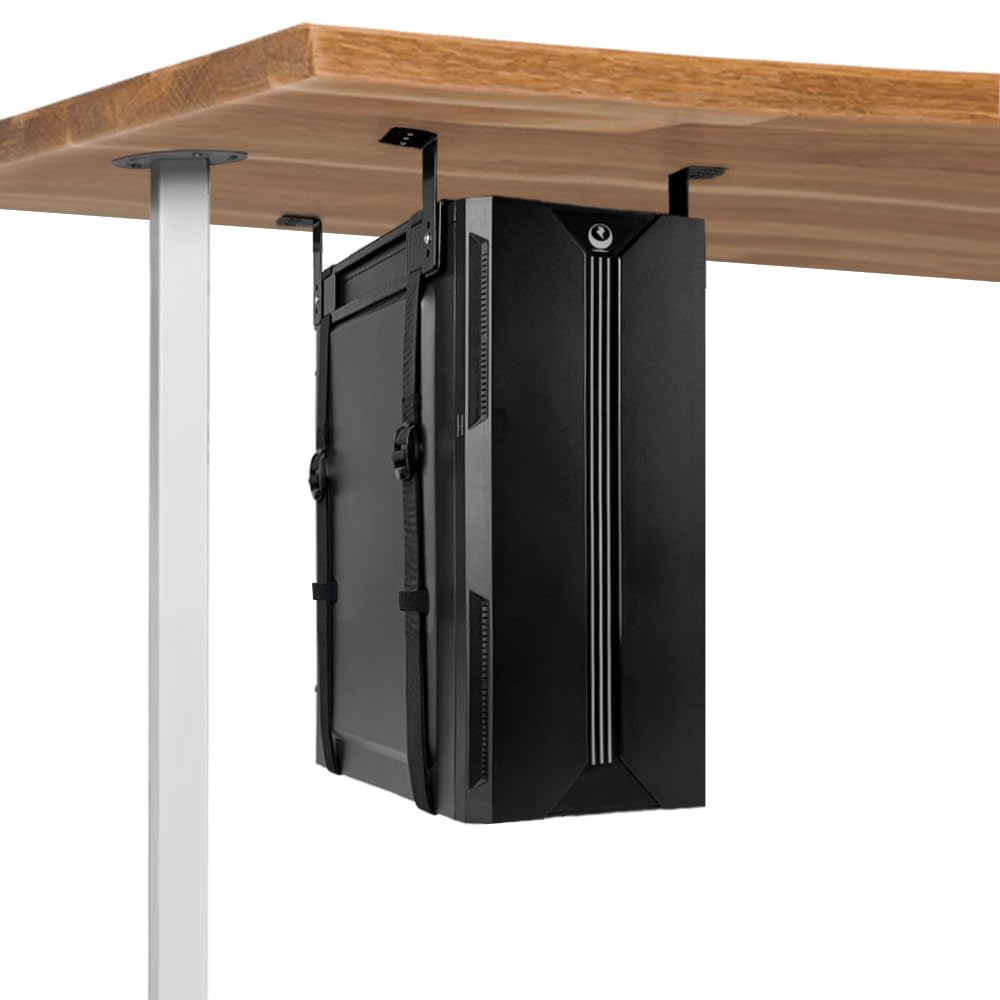 FEYRUN Under Desk PC Mount with Anti Scratch Sponge, Adjustable CPU Holder Bracket for Computer Tower (Black, Fixed)