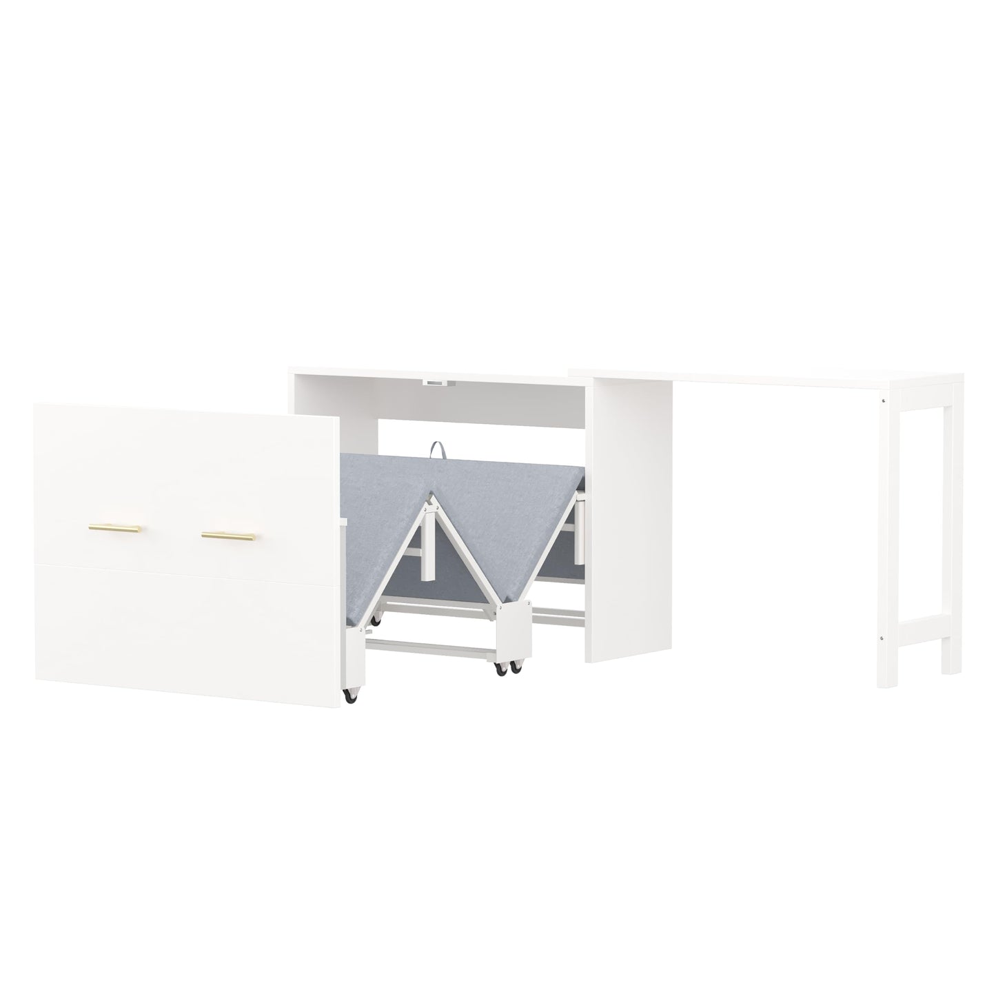 HECATEVIC Twin Size Murphy Bed with Desk, Space Saving Wall Bed with Foldable Mattress, Sturdy Metal Frame, for Bedroom, Apartment, Guest Room, Home Office, White