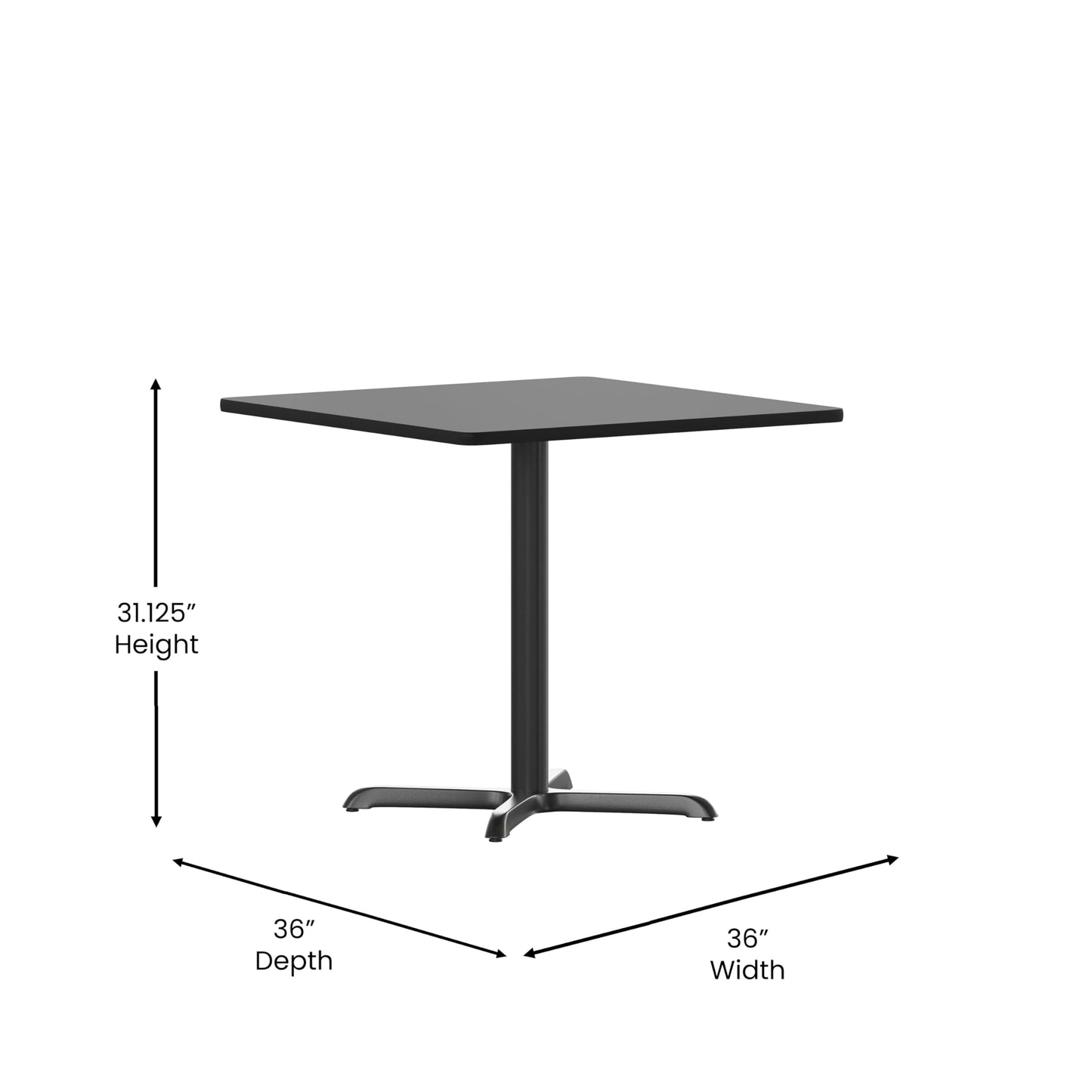 Flash Furniture 5-Piece 36" Square Laminate Dining Table/Chairs Set, Restaurant Dining Set with Table, X-Base, and 4 Trapezoidal Back Chairs, Black