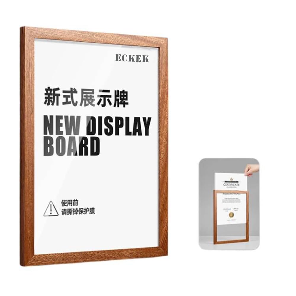ECKEK Wall Mount Acrylic Sign Holder Self Adhesive Magnetic Display Frame Clear Document Frame for Office, Store, School, Home, Wall Picture Frame (Sapele Wood A3 297×420mm/11.69×16.54inches)
