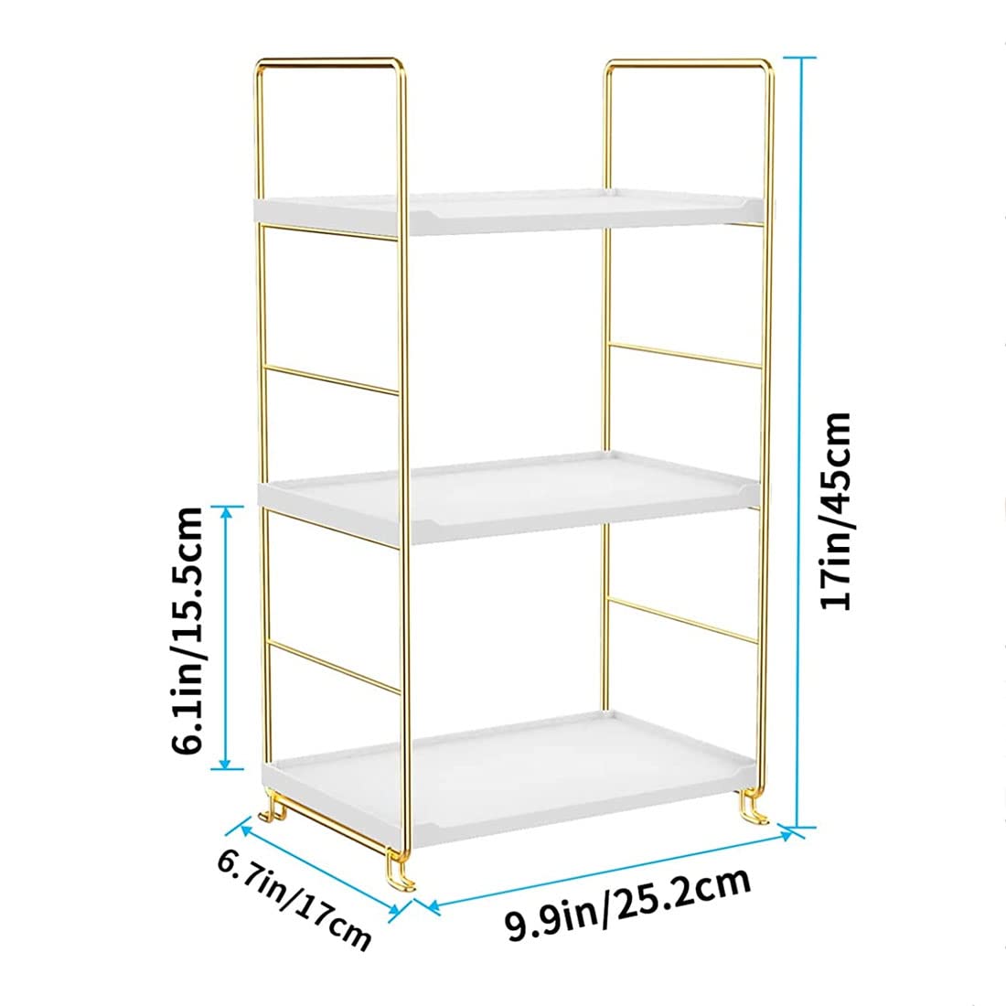 kaileyouxiangongsi 3-Tier Kitchen Spice Rack, Freestanding Stackable Organizer Shelf, Bathroom Countertop Storage Shelf, Cosmetic Organizer Holder, Square Standing Rack (Golden)
