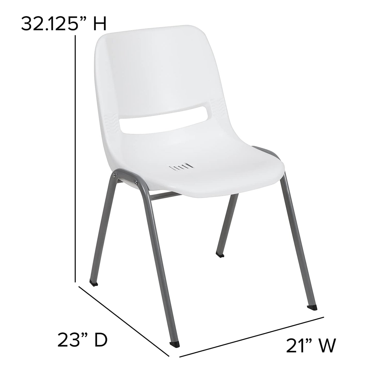 Flash Furniture HERCULES Series 5 Pack 880 lb. Capacity White Ergonomic Shell Stack Chair with Gray Frame
