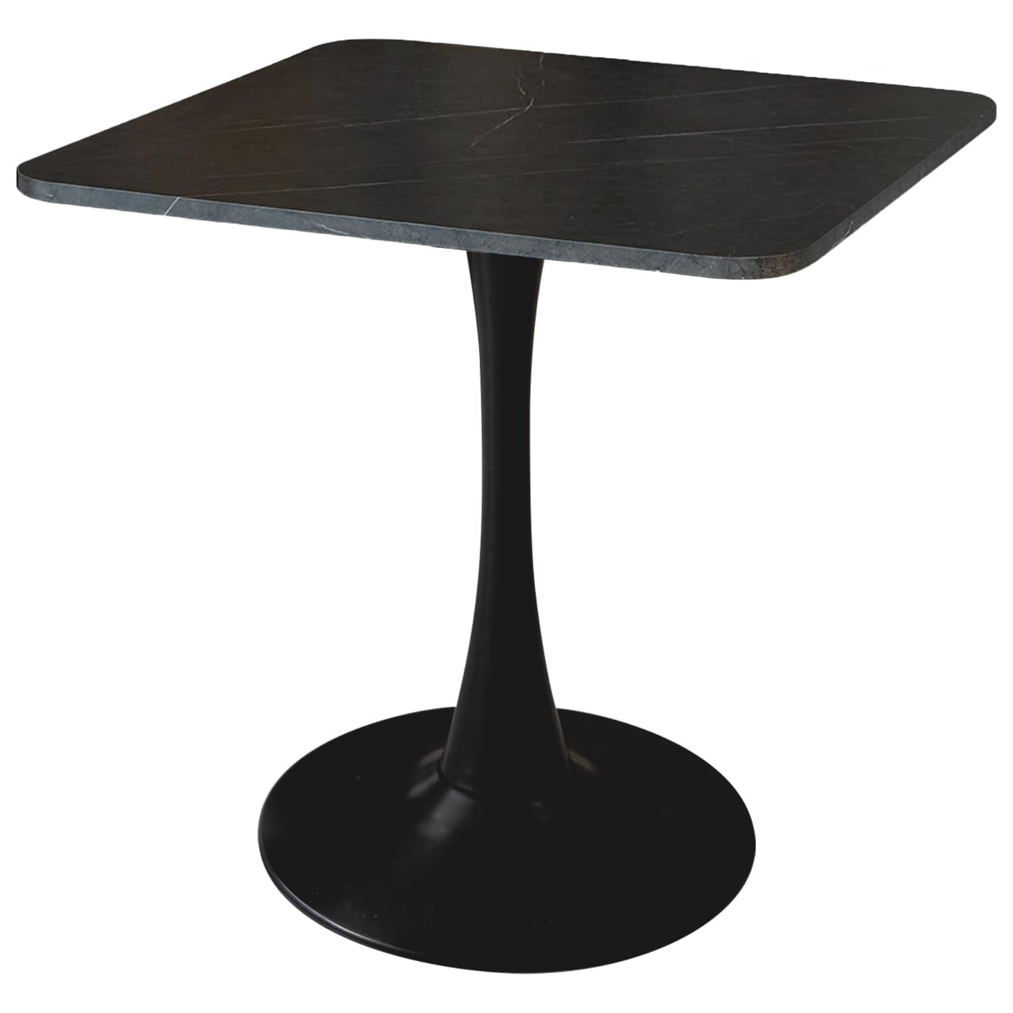 Square Modern Dinning Table 30 inches for 2-4 Bistro Tulip Table with Faux Marble top,Easy Assemble,no Wobble,Stable Sturdy Metal Frame Diameter 30in*H28.74in (Black, 30in)