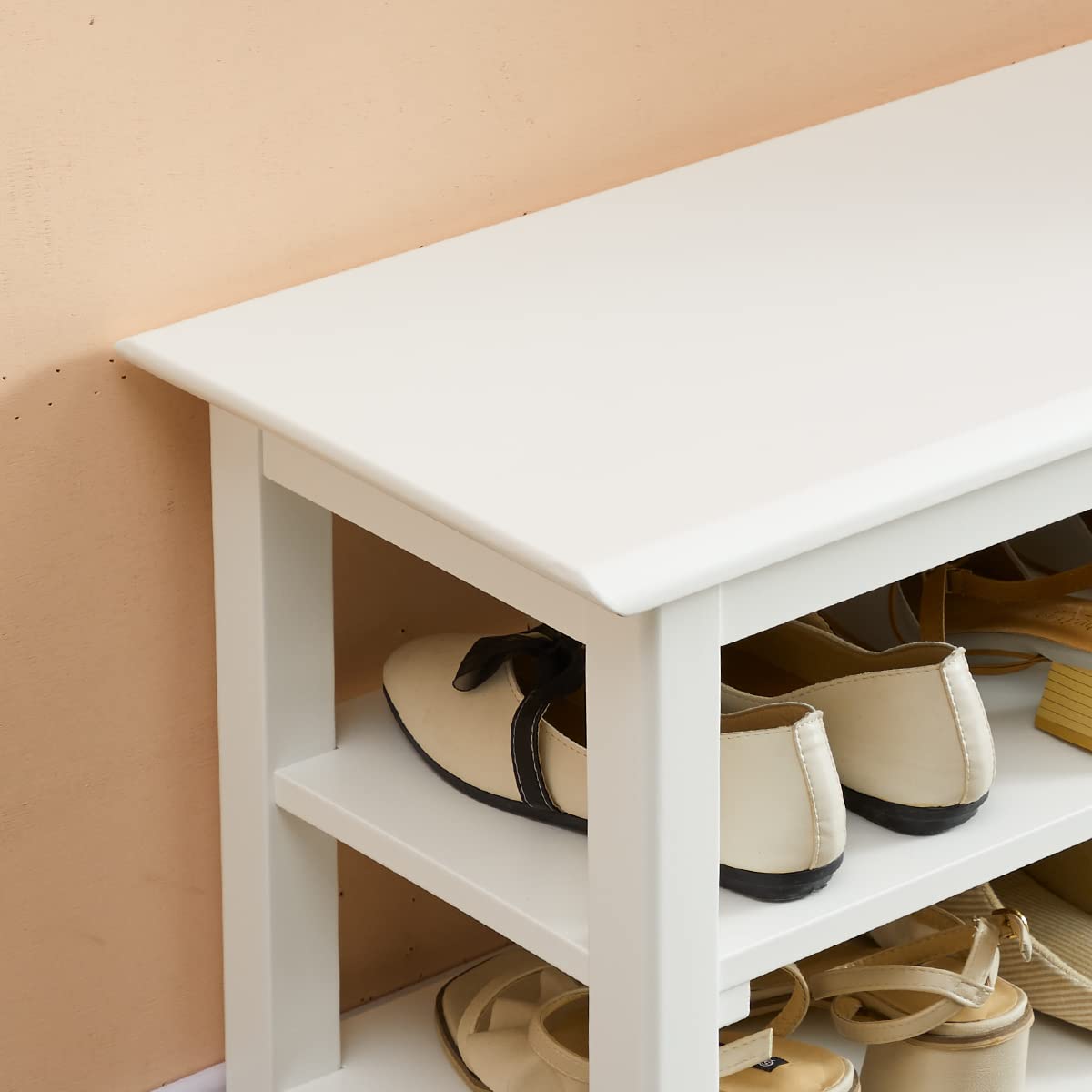 Dewfig Shoe Rack Bench for Entryway with Storage, 32", 3-Tier Wooden Shoe Bench for Hallway, Front Door, Entrance, White