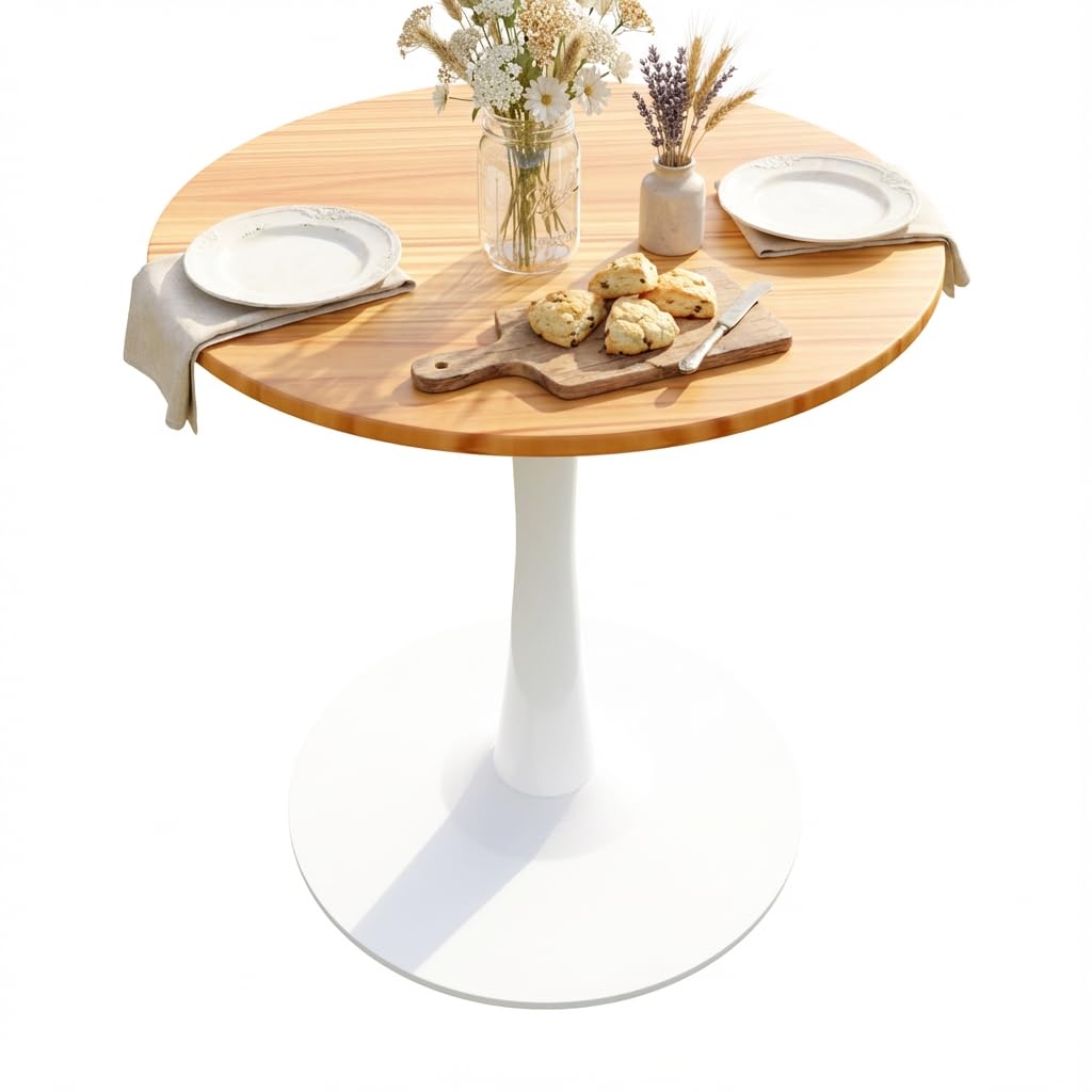 23.62" Small Round Dining Table for 2 – Durable & Well-Made Tulip Table with Sturdy Metal Frame, Compact 2-Seater Kitchen or Dining Room Table for Small Spaces, Apartments, Café, Restaurant, Office