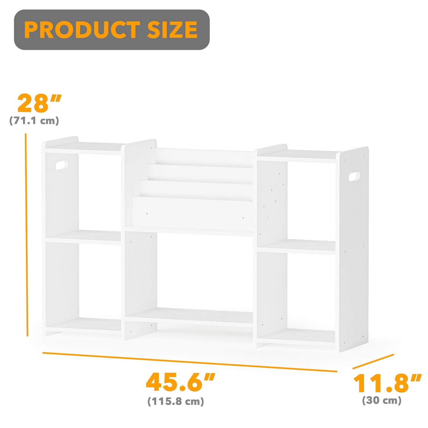 SpaceAid 6-in-1 Bookshelf Storage Organizer, Montessori Bookcase for Toddlers, Wooden Book Rack Shelf Cabinet Furniture for Kids Rooms, Playroom, Nursery and Classroom, 45.6“ Wide, White
