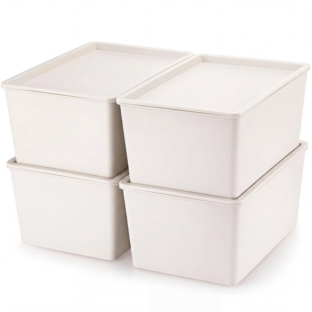Menkxi 4 Pcs Storage Bins with Lids Plastic Stackable Containers for Organizing Shelves Christmas Ornament Box Baskets(Beige,Small)