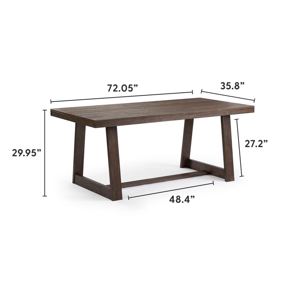 Plank+Beam 72 Inch Farmhouse Dining Table, Solid Wood Rustic Kitchen Table, Large Wooden Rectangular Dinner Table for Dining Room, Home Office, Living Room Furniture, Easy Assembly, Walnut Wirebrush