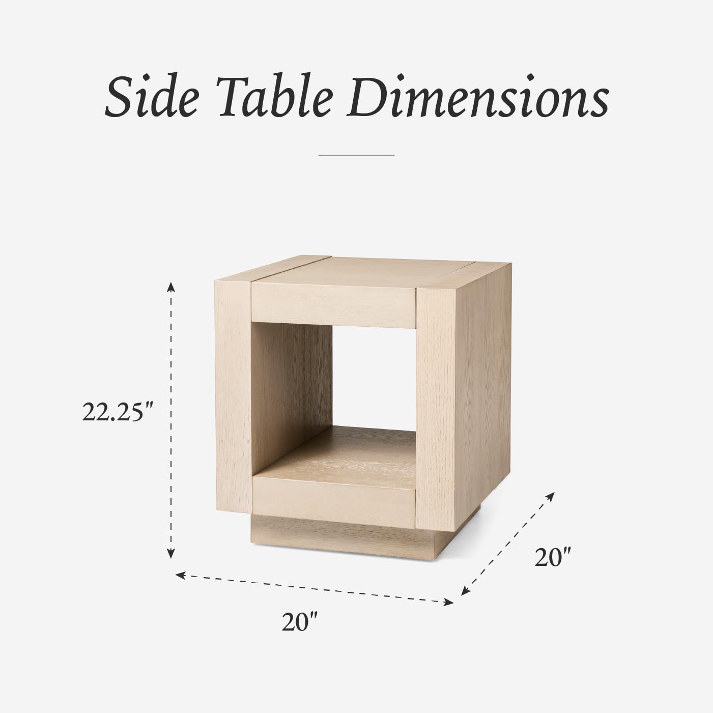 Maven Lane Artemis Side Table – 22 Inch Square Table with Storage – White Solid Wood – Ideal for Living Room and Bedroom
