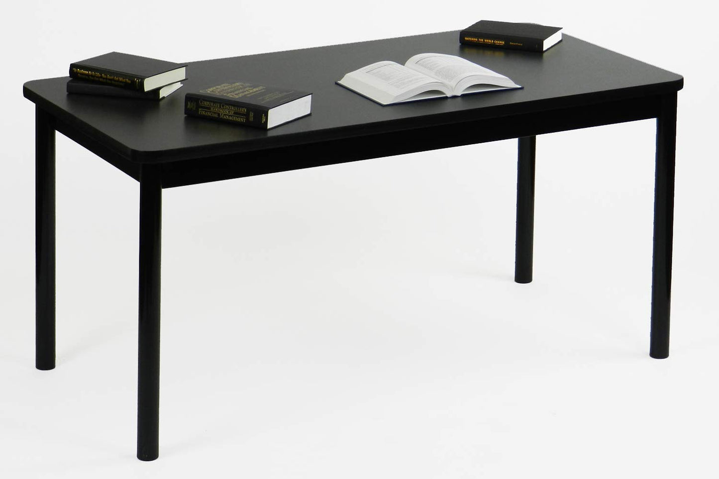Correll LR3048-07 Office and Library 29" High , 1 1/4" Thick High-Pressure Laminate Top, 2" Round Steel Legs, 30" x 48", Black Granite Top with Black Frame