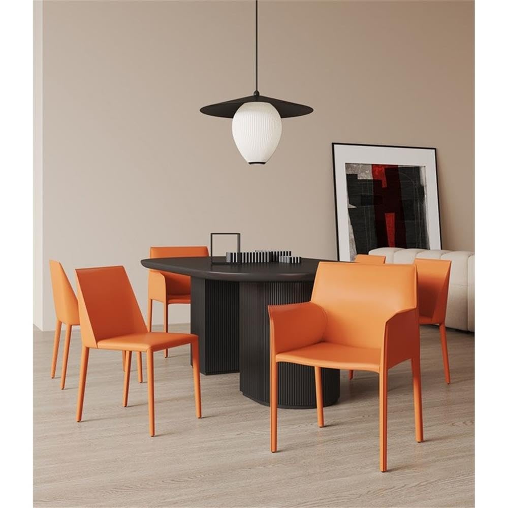 Manhattan Comfort Paris 8-Piece Leather Dining Chair and Armchair Set, Upholstered in Luxurious Saddle Material, Metal Frame, Ideal for Industrial and Coastal Homes, No Assembly, Coral