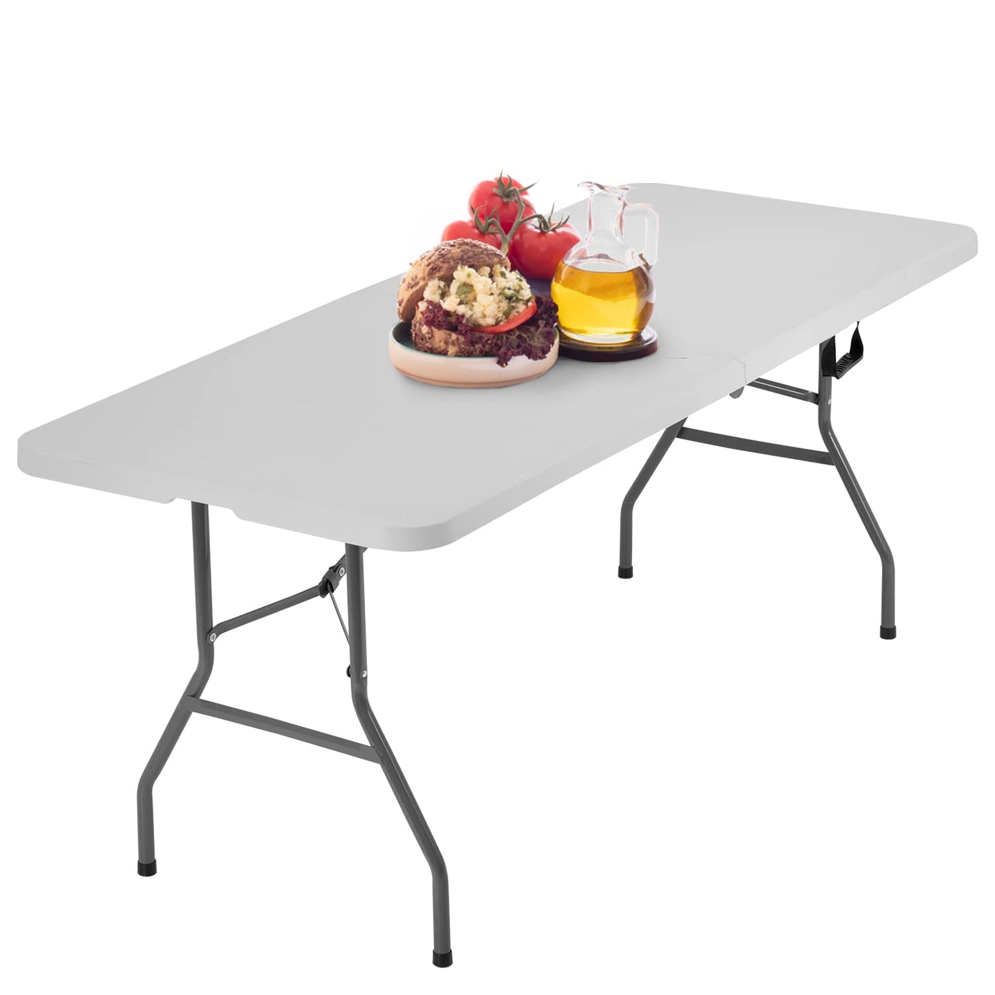 BestOffice Outdoor 6 FT Folding Camping Table Plastic Table Portable Square Height Dining Table Perfect for Picnics, Parties, Party and Camping, White