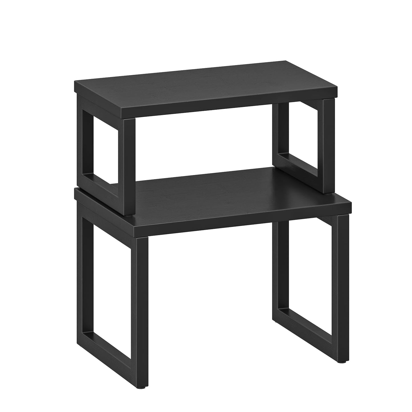 HOOBRO Cabinet Organizer Shelf, Set of 2 Kitchen Counter Shelves, Expandable Kitchen Storage, Stackable Bamboo Spice Rack, for Kitchen, Countertop, Office Desk, Living Room, Black BK20TL01