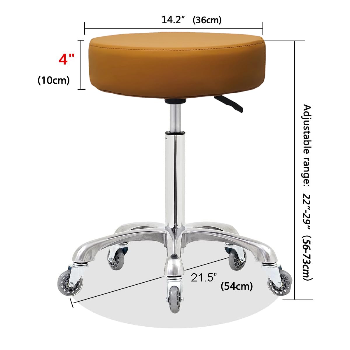 Ainilaily Rolling Stool with Wheels, Heavy Duty 400 lbs Stool for Shop Guitar Lab Tattoo Workbench Medical, Adjustable Swivel Chair (Camel)