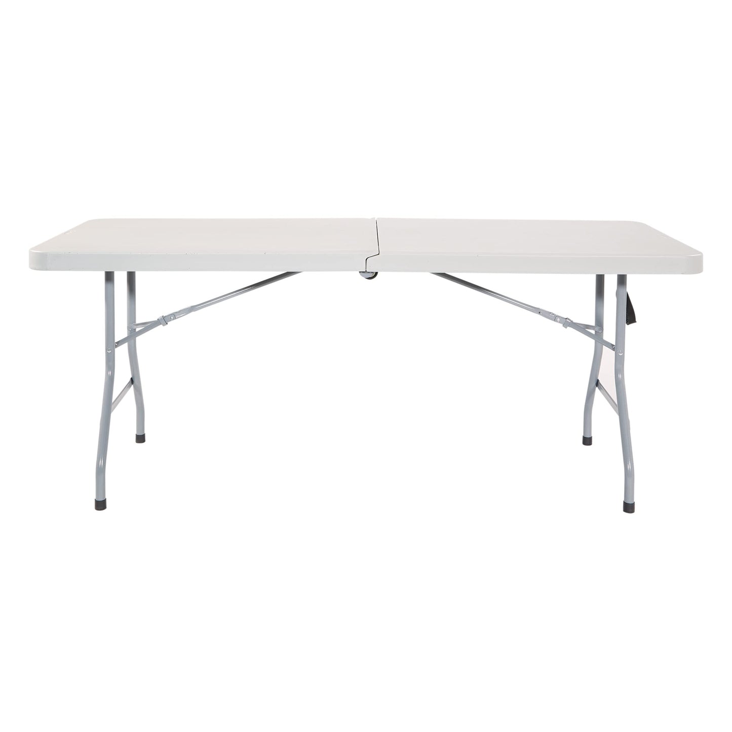Office Star Resin Multipurpose Rectangle Table, 6-Feet, Center Folding with Wheels, Light Gray