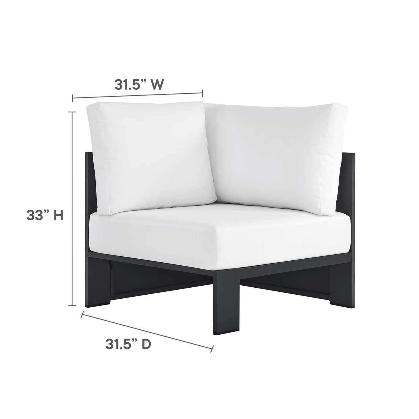 Modway Tahoe Aluminum 3-Piece Outdoor Patio Furniture Gray White, Modular Sectional Sofa Set with Weather-Resistant Cushions, Ideal for Deck, Backyard Poolside