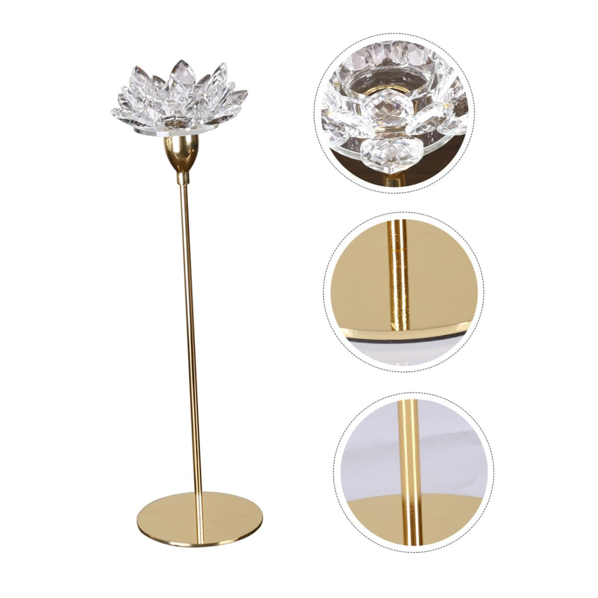 SUPVOX Metal Candlestick Holder Small Crystal Lotus Design, Romantic Wedding Candle Stand Ornament for Dining Room Decor