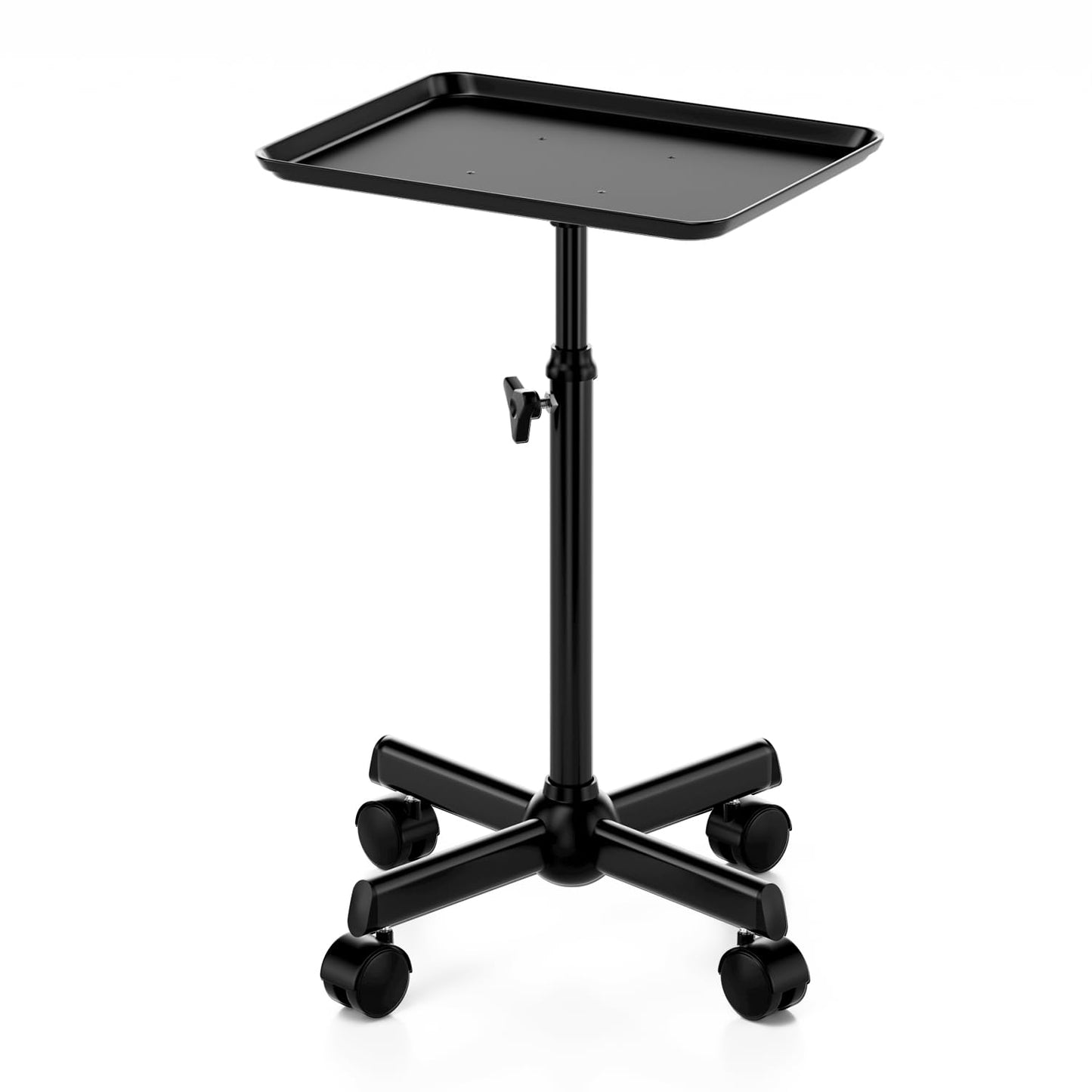 Salon Cart With Adjustable Height Tray on Wheels - Rolling Trolley for Tattoo, Spa, Dental, Hairstylist - Black