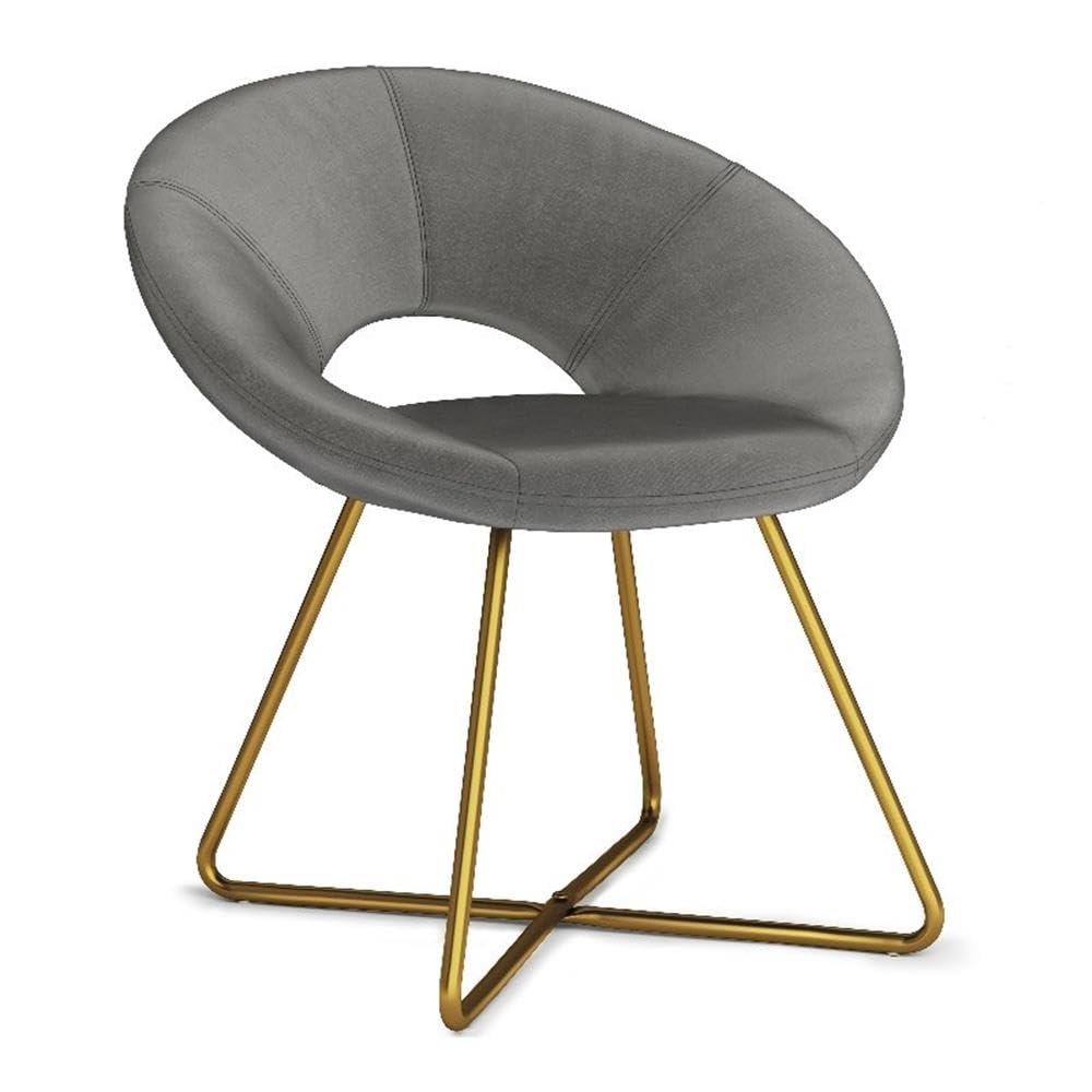SIMPLIHOME Barrett Accent Chair - 24 inch Wide Upholstered Velvet Mid-Century Modern Accent Chair in Grey, for Living Room Seating with Curved Back, Deep Seat, and Gold Metal Base