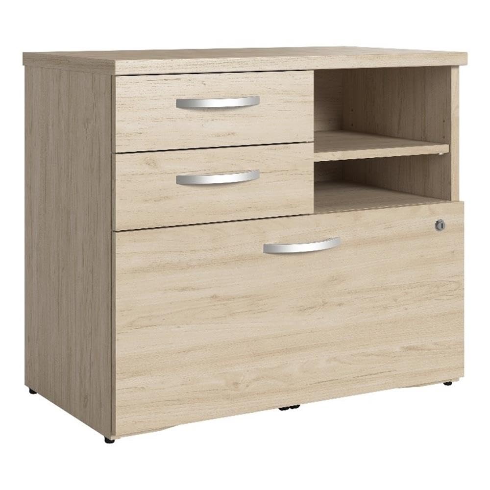 Bush Business Furniture Studio C Office Storage Cabinet with Drawers and Shelves in Natural Elm, Organization for Home or Professional Workspace