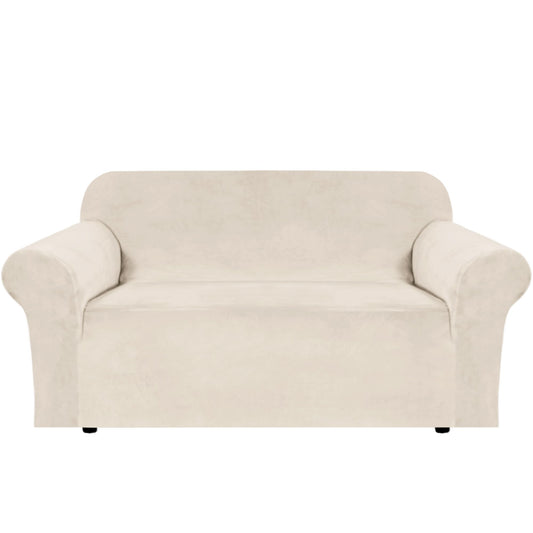 H.VERSAILTEX Stretch Velvet Loveseat Covers for 2 Cushion Couch Covers for Living Room Sofa Covers Slipcovers with Non Slip Straps Bottom, Ultra Thick Comfy Velour (Width 58"-72", Ivory)