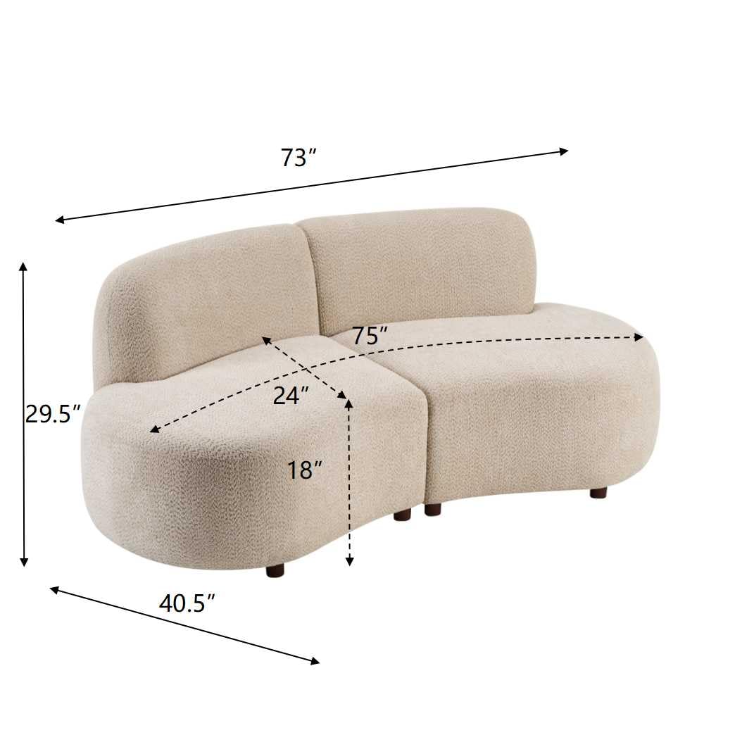 Christopher Knight Home Karia 73" Boucle Upholstered Sectional Sofa, Armless 2-Seater Home Sofa Living Room, Sturdy Wooden Frame Loveseat with Curved Design, Cloud Couch with Deep Seat, Beige