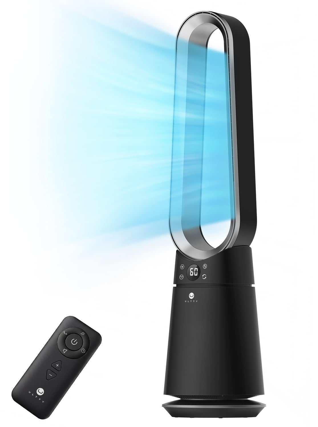 ULTTY Bladeless Fan for Bedroom, 20 Speeds & 3 Modes, Standing Fan with Remote, 8H Timer, 38" Quiet Tower Fan, 120° Oscillation, Powerful 25ft/s Airflow Cooling Fan for Home Office, CR062 Black
