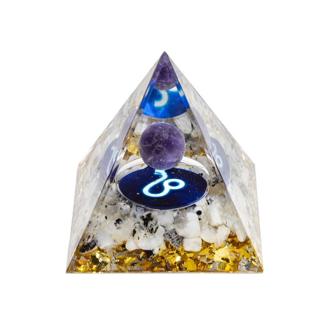12 Zodiac Orgone Crystal Pyramid, Natural Amethyst Crystal Ball for Leo Zodiac, 2" Orgone Healing Pyramid for Positive Energy Stress Reduce Healing Meditation Attract Wealth Lucky