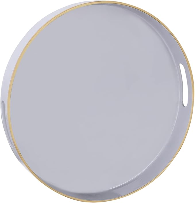 MAONAME 13" Gray Round Tray, Modern Round Decorative Trays