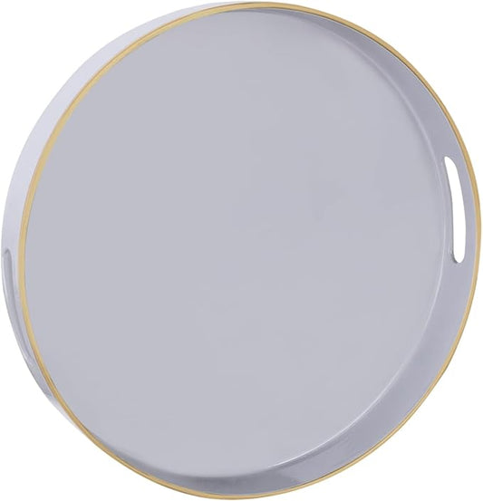 MAONAME 13" Gray Round Tray, Modern Round Decorative Trays