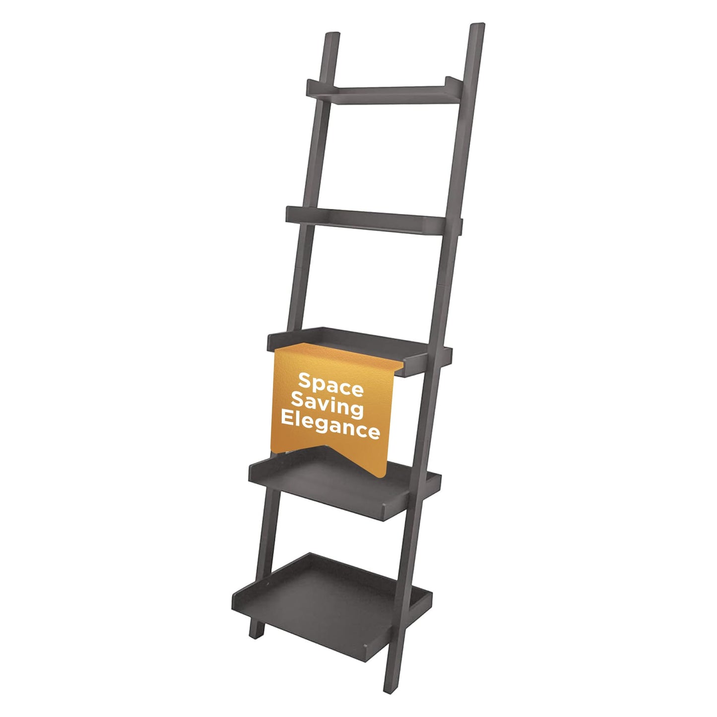 Kiera Grace Providence Hadfield 5 Tier Ladder Shelf, Leaning Bookshelf Storage Rack for Home, Office, 18" x 67", Medium Grey