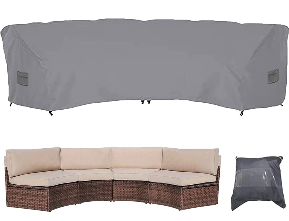 Skyour Patio Sectional Curved Sofa Protector Cover Waterproof Heavy Duty 420D Oxford Outdoor Sectional Curved Couch Sofa Furniture Covers with Windproof Reinforced Buckles (120.08x38.98x35.83in)