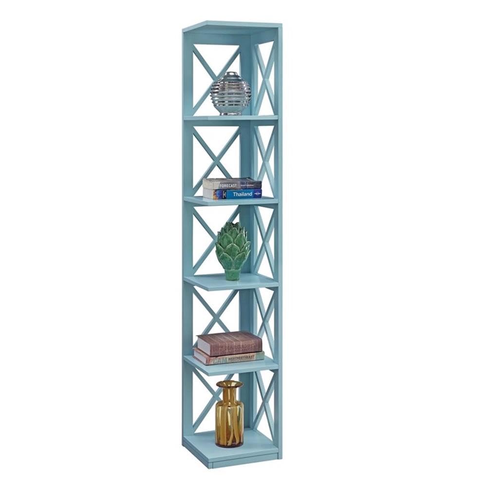 Convenience Concepts Oxford Corner Bookcase 12" - 5-Tier Slim Farmhouse Bookcase for Modern Living & Family Room, Media Storage Organizer for Home Office Library, Tall Shelving Unit, Sea Foam Blue