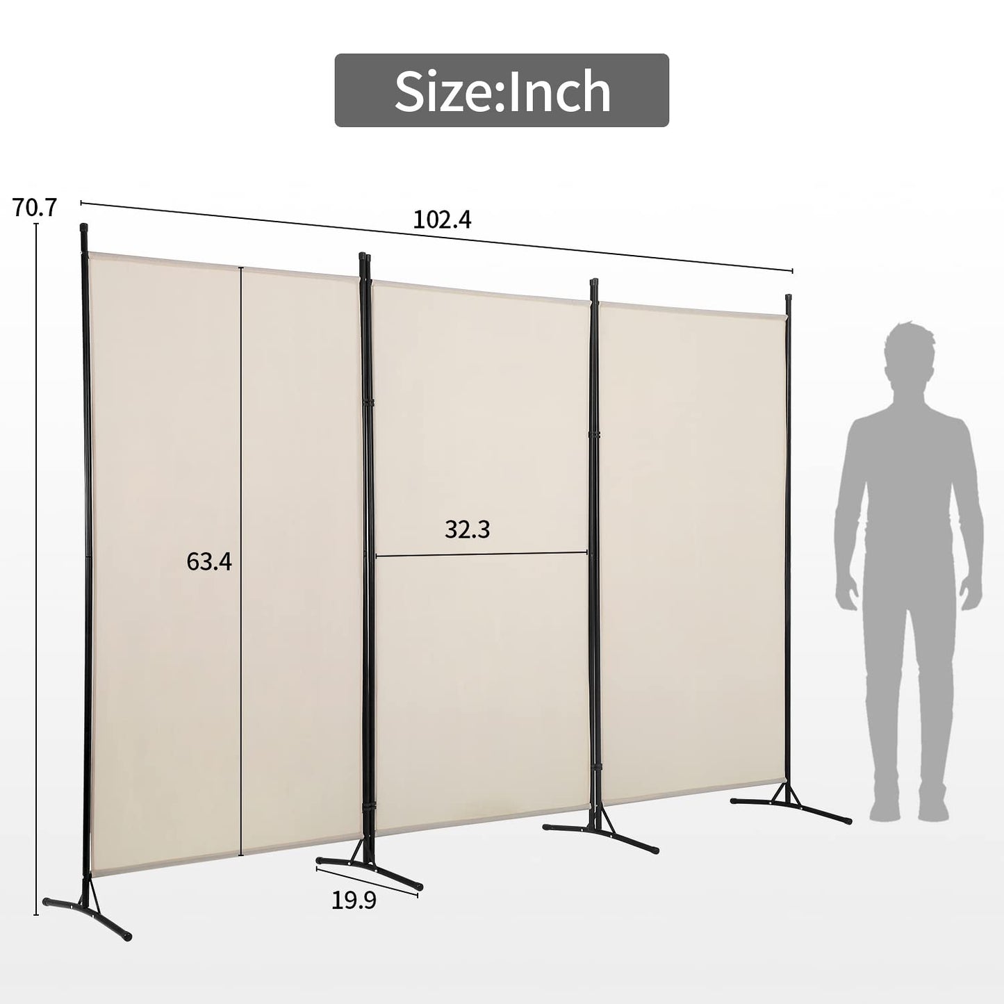 PayLessHere 3 Panel Room Divider Folding Privacy Screen 5.9FT Partition Room Separators with Metal Frame Portable Freestanding Room Divider for Bedroom,Office,Dining Room,Living Room,Beige