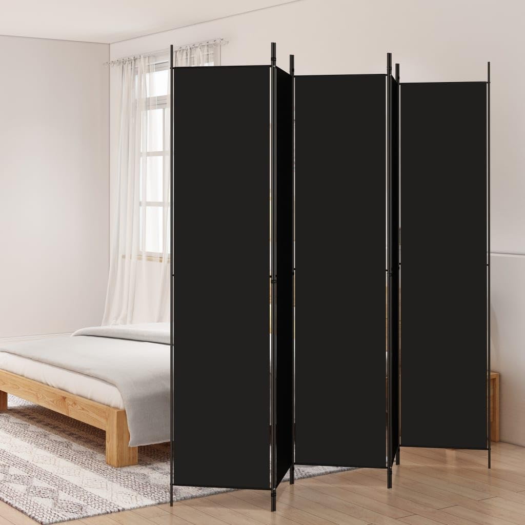 vidaXL vidaXL 5 Panel Room Divider, Folding Privacy Screen for Room Separation, Freestanding Divider Screen for Home Office, Modern Style, Black Fabric
