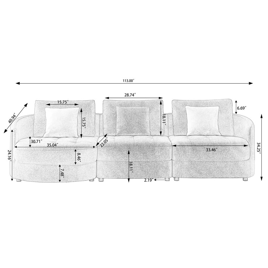 DUYHBAWRS 113" Fabric Sofa,Mid Century L-Shape Couch with Support Pillow for Living Room,Apartment & Office,Dark Yellow(Left)