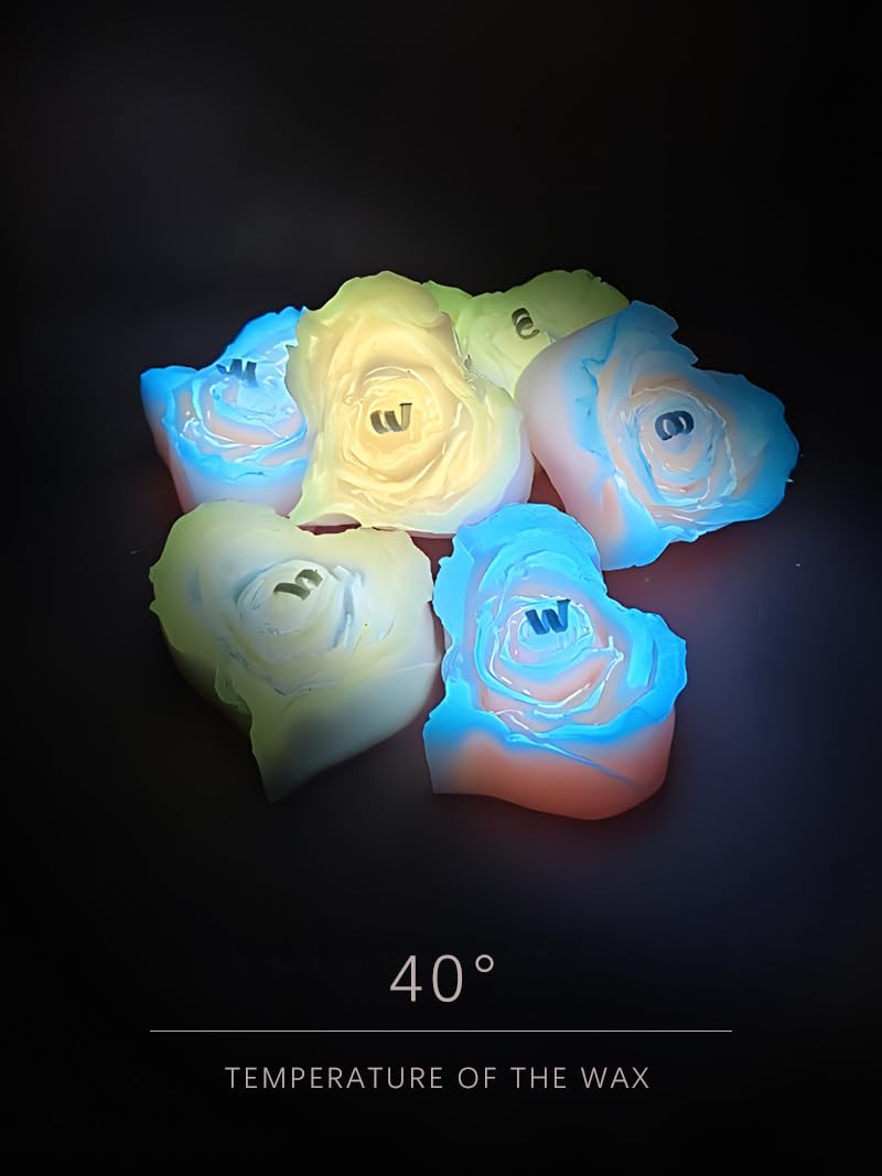 Glow in The Dark Heart Shaped Flower Candle,Low Temperature Body Safe Candle，40 Degrees Peony Flower Rose Scented Aromatherapy Drip Wax，Adult Couple Dating Play Wax (Blue Pink Luminous)