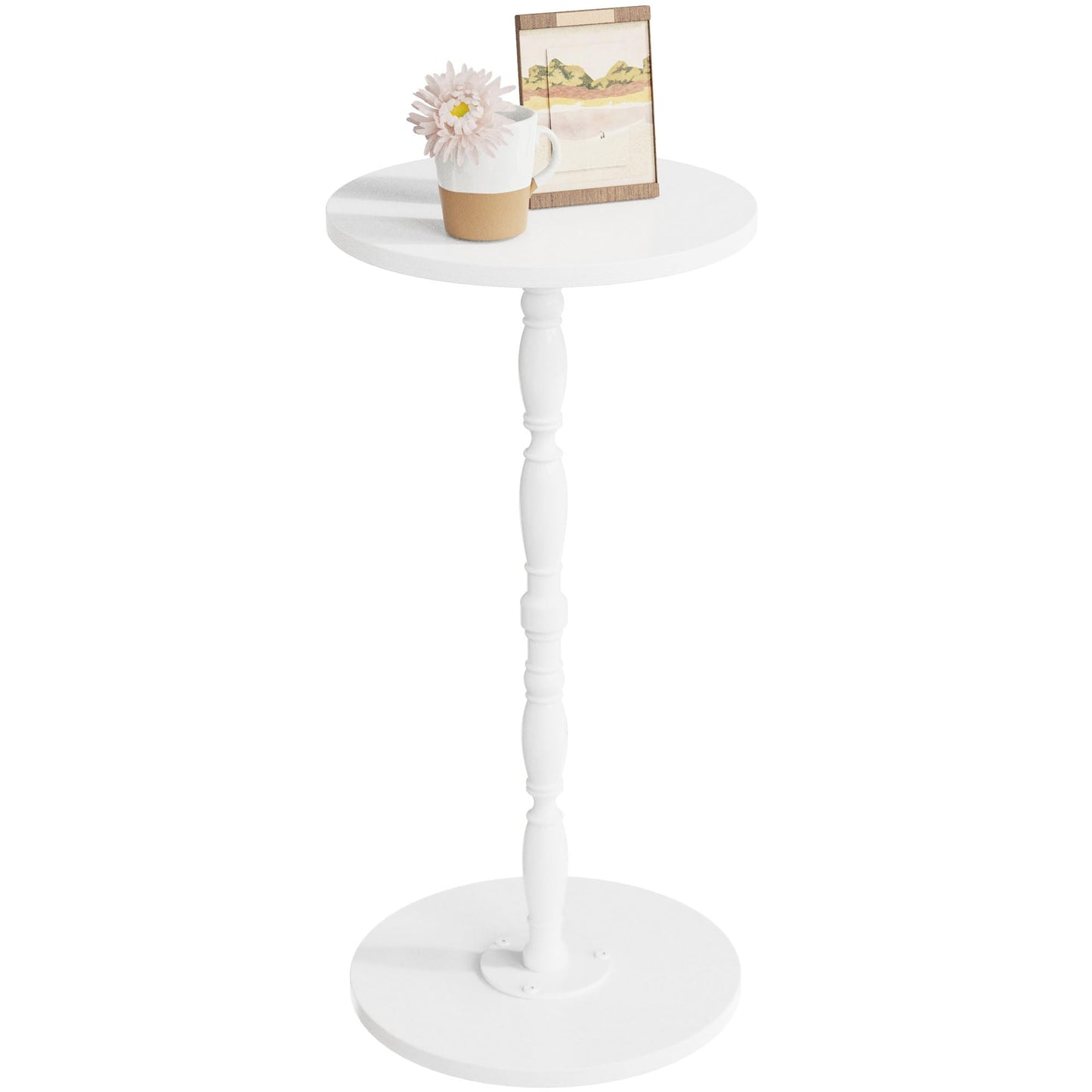 Lifenite Wood Drink Table, Round Side Table for Small Spaces, Pedestal End Table Modern Accent Nightstand for Living Room, Bedroom, Office, Sofa Corners, White