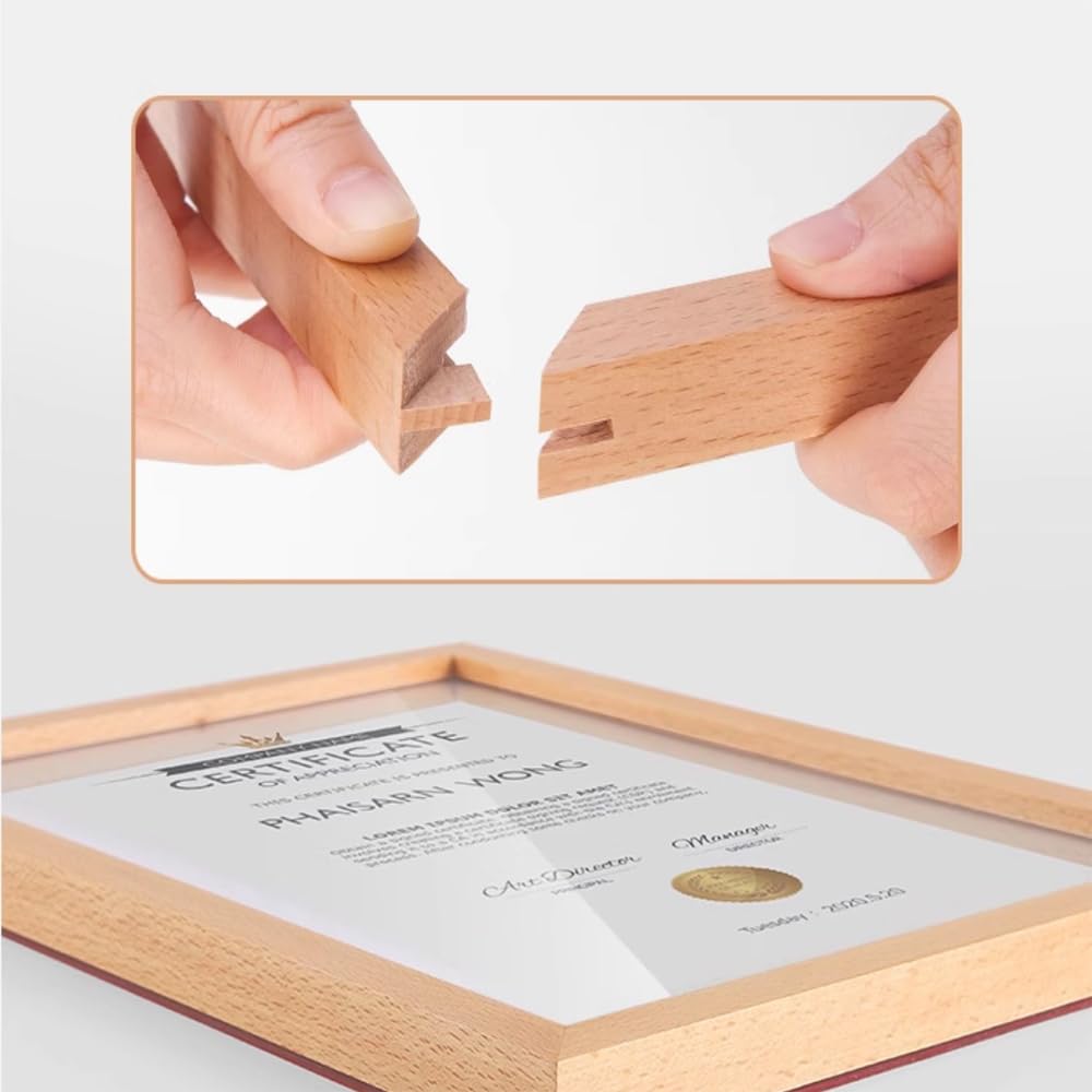 ECKEK Wall Mount Acrylic Sign Holder Self Adhesive Magnetic Display Frame Clear Document Frame for Office, Store, School, Home, Wall Picture Frame (Beech A4 210×297mm/8.27×11.69inches)
