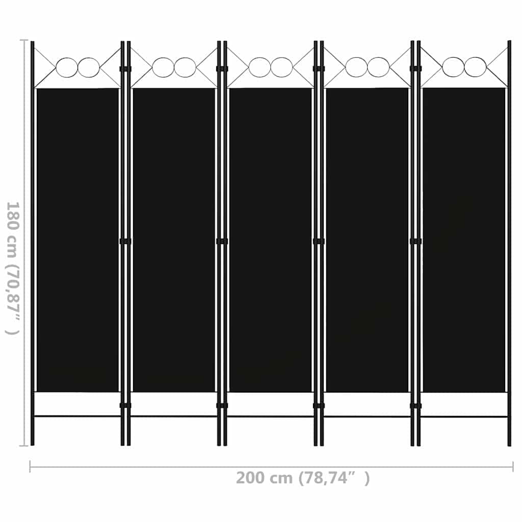 vidaXL vidaXL Room Divider, 5 Panel Folding Privacy Screen for Room Separation, Freestanding Room Divider for Office, Industrial Modern Style, Black